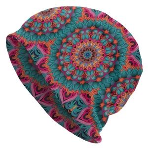 Neon Floral Paisley Mexican Multicolor Beanie Hat Soft Stretch Unisex